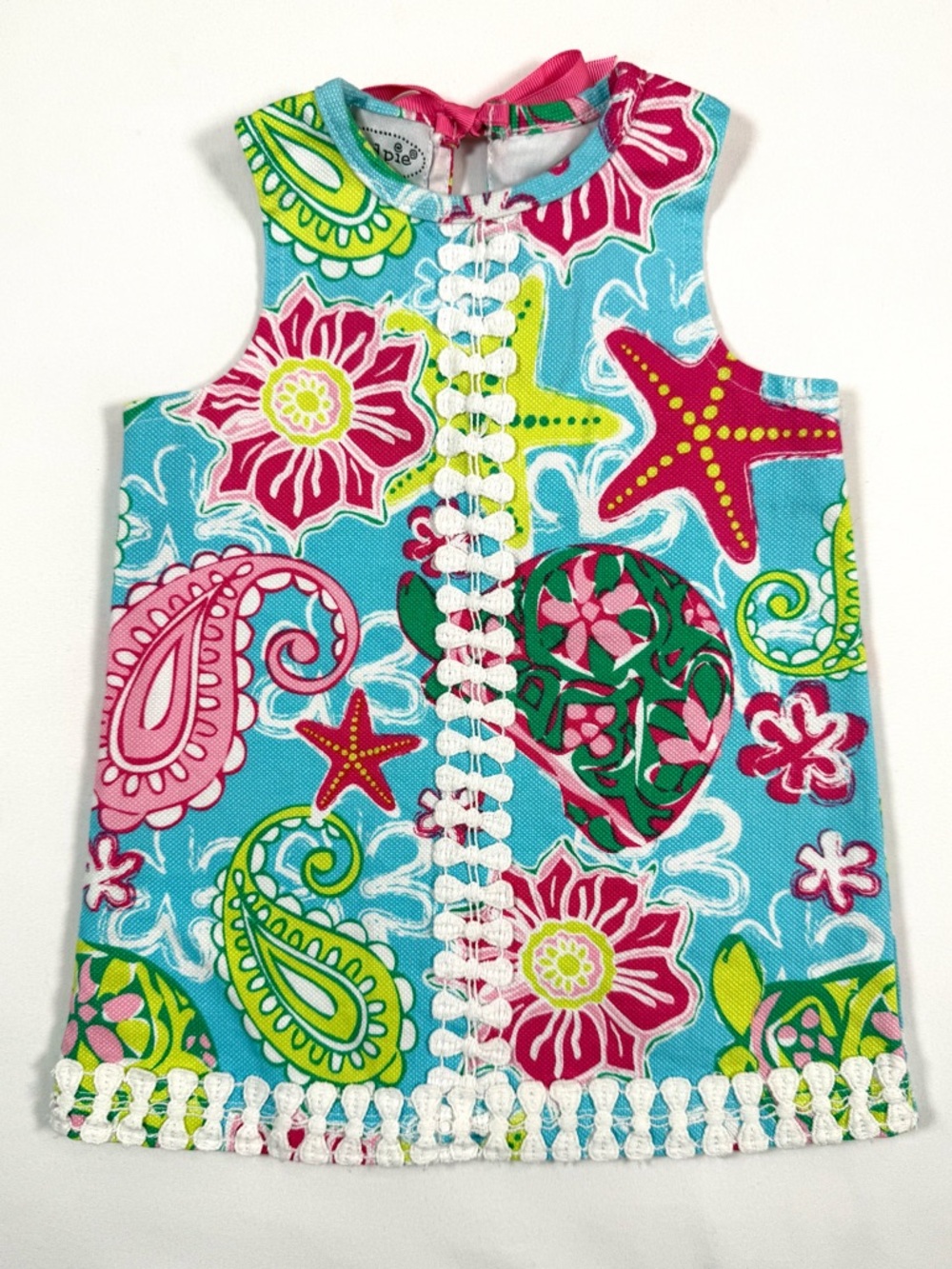 MUDPIE Baby Girl Coastal Dress 9-12m Sea Turtle Starfish Beach Cottagecore Ocean